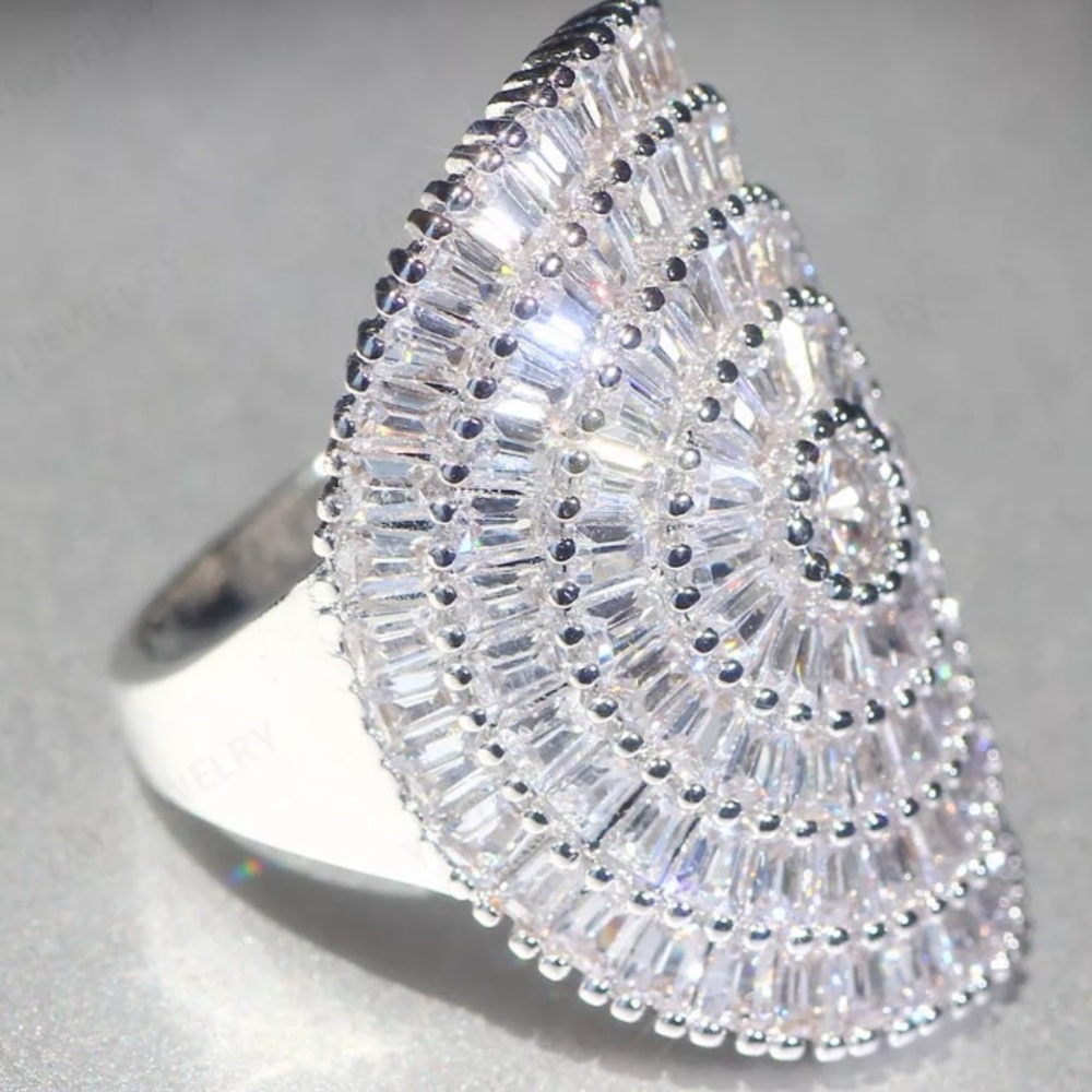 Sterling silver sim. diamond wide cocktail ring - Picture 3 of 5